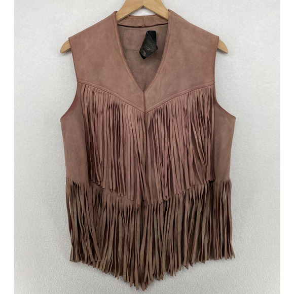 ibex Jackets & Blazers - Vtg IBEX Vest Womens M Elegance Leather Western Waistcoat Fringed Pink England